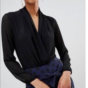 Boohoo Drape Chiffon Long Sleeve Woven Bodysuit.